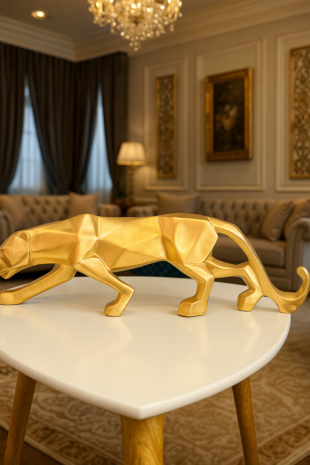 Gold Abstract Panther Statue