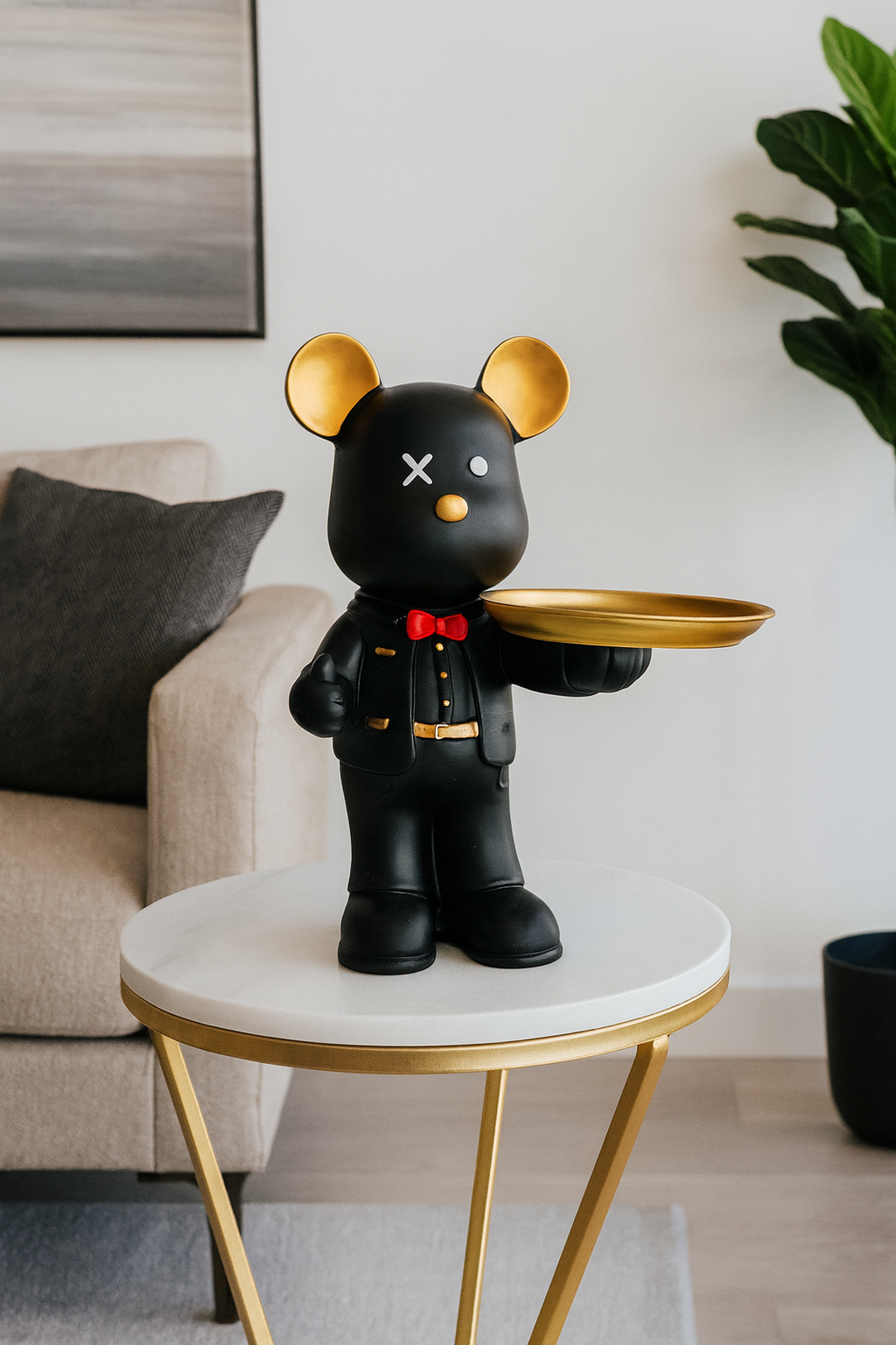 Luxury Bear Butler Tray Figurine – Black & Gold Edition