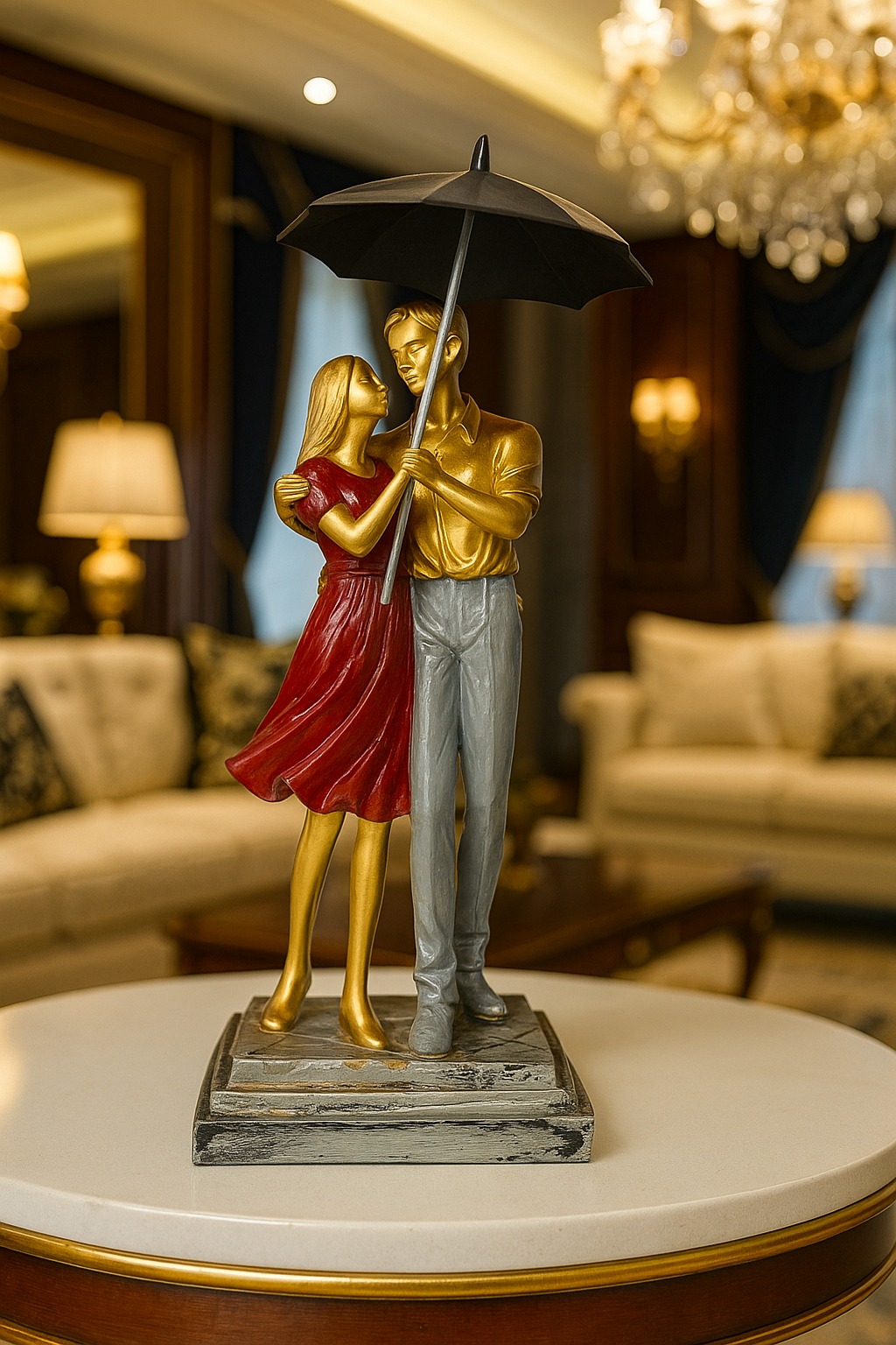 Elegant Umbrella Couple Statue